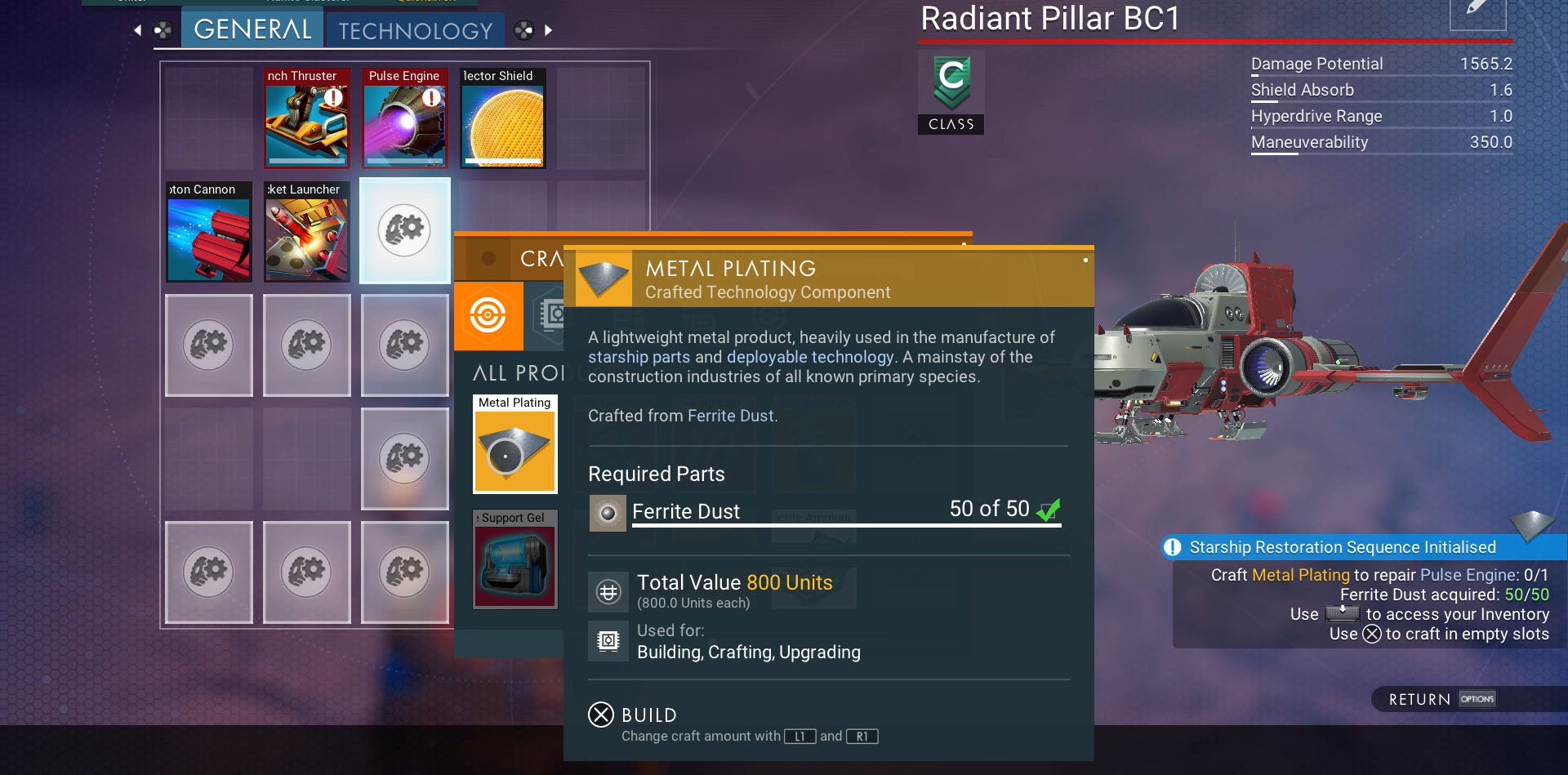 No Man's Sky ship repairs Hermetic Seal, Pure Ferrite, Dihydrogen